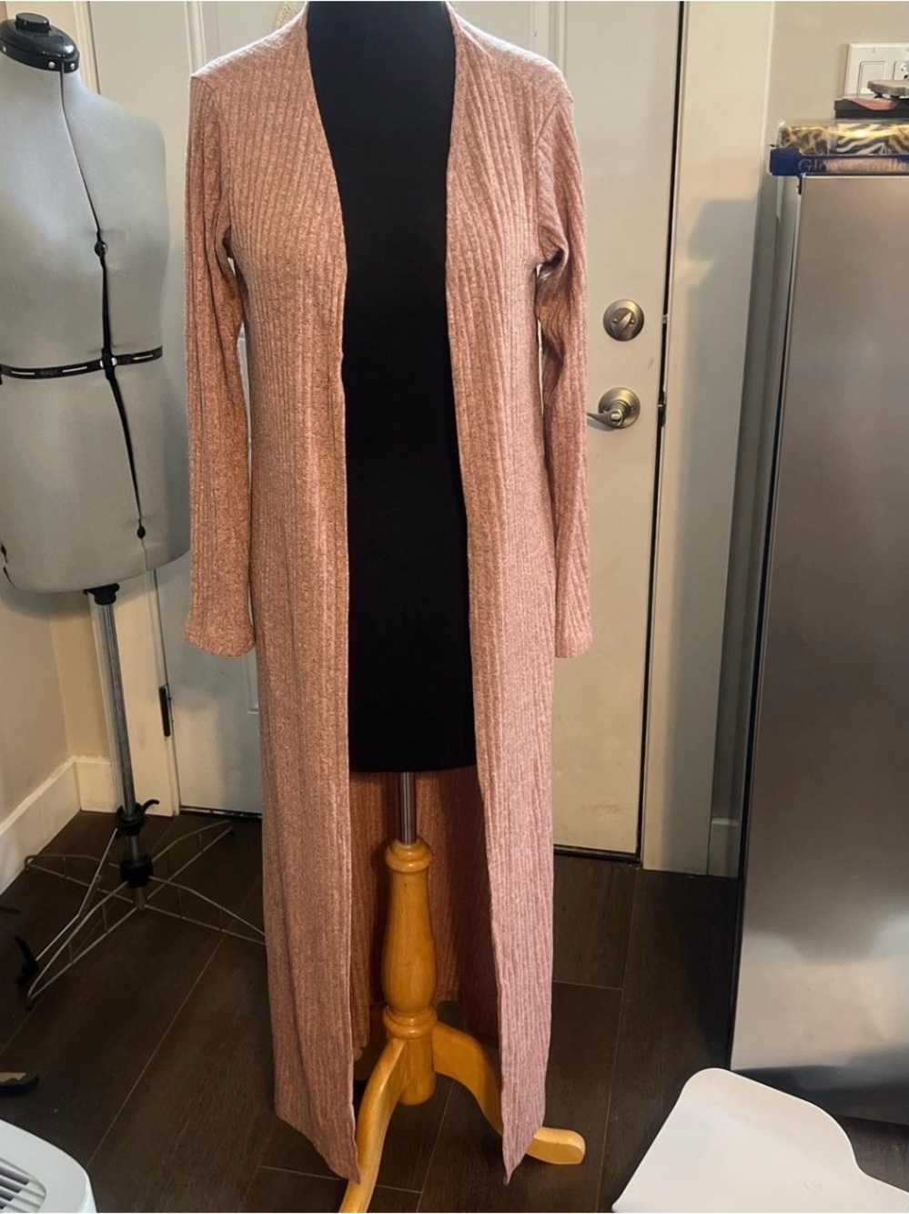 Long Open-Front Ribbed Cardigan Sweater - Pink